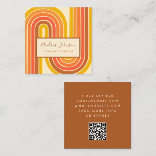 レトロ60s 70s幾何虹波QRコード スクエア名刺 (正面/裏面)