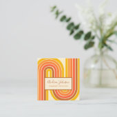 レトロ60s 70s幾何虹波QRコード スクエア名刺 (スタンド正面)