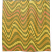 レトロ60s 70s抽象芸術線パターングリーンイエロー シャワーカーテン (正面)