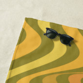 レトロ60s 70s抽象芸術線パターン緑黄  ビーチタオル (インサイチュ)