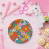 レトロ60s 70s美的カラフル花柄 ペーパープレート (パーティー)