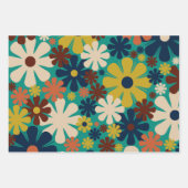 レトロ60s 70s美的フローラとストライプパターン ラッピングペーパーシート (正面)