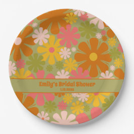 レトロ60s 70s美的フローラ パーソナライズされた ペーパープレート