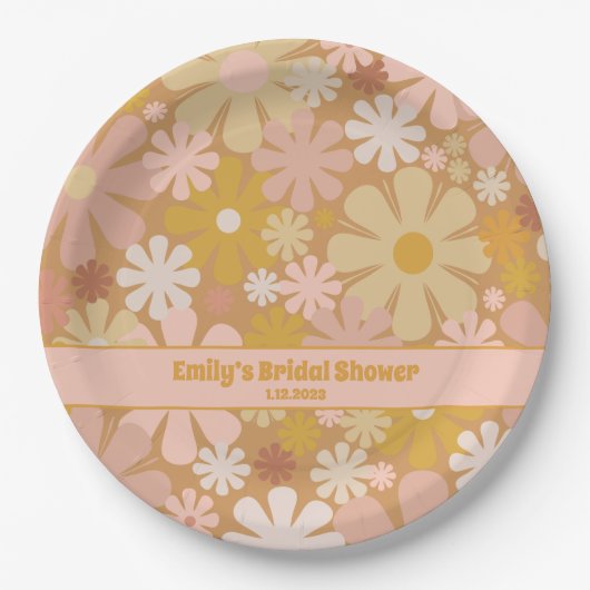 レトロ60s 70s美的フローラ パーソナライズされた ペーパープレート (正面)