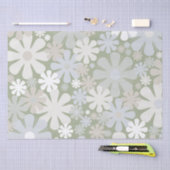 レトロ60s 70s美的花柄セージグリーン 薄葉紙 (クラフト)