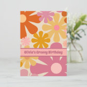 レトロ60s 70s美的花柄パーソナライズ 招待状 (スタンド正面)
