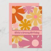 レトロ60s 70s美的花柄パーソナライズ 招待状 (正面/裏面)