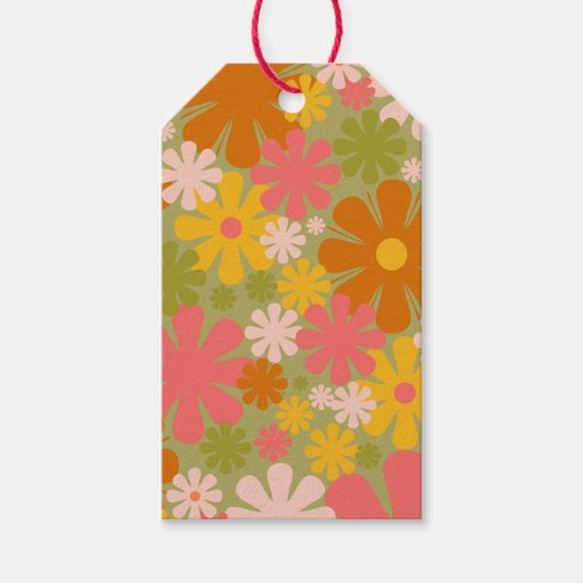 レトロ60s 70s美的花柄 ギフトタグ (正面)