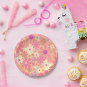 レトロ60s 70s美的花柄 ペーパープレート (パーティー)