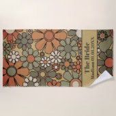 レトロ60s 70s花嫁の花柄 ビーチタオル (正面)