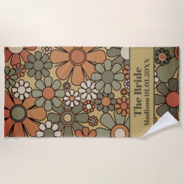 レトロ60s 70s花嫁の花柄 ビーチタオル