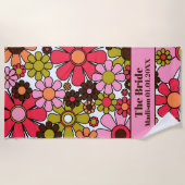 レトロ60s 70s花嫁の花柄 ビーチタオル (正面)