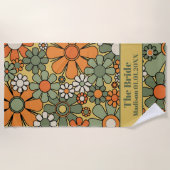 レトロ60s 70s花嫁の花柄 ビーチタオル (正面)