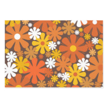 レトロ60s 70s花柄オレンジとブラウン