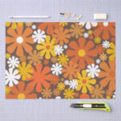 レトロ60s 70s花柄オレンジとブラウン 薄葉紙 (クラフト)