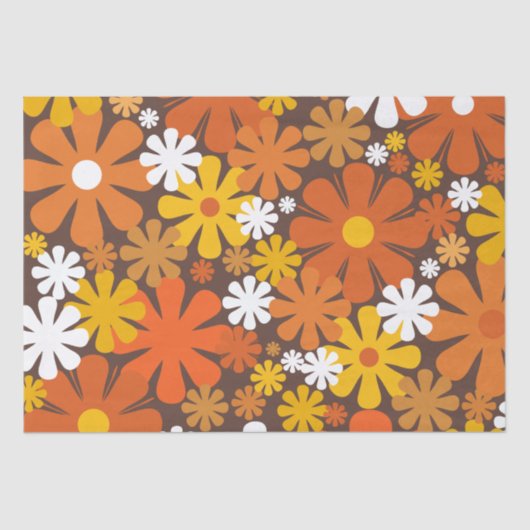 レトロ60s 70s花柄オレンジとブラウン 薄葉紙 (正面)
