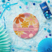 レトロ60s 70s花柄パーソナライズされた ペーパープレート (パーティー)