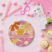 レトロ60s 70s花柄パーソナライズされた ペーパープレート (パーティー)