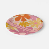 レトロ60s 70s花柄パーソナライズされた ペーパープレート (アングル)