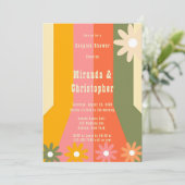 レトロ60s 70s Groovyカップルストライプシャワー 招待状 (スタンド正面)