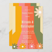 レトロ60s 70s Groovyカップルストライプシャワー 招待状 (正面/裏面)