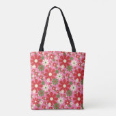 レトロ60s 70s Groovyピンクフローラ花柄 トートバッグ (裏面)