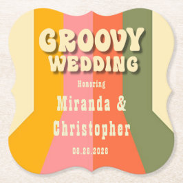 レトロ60s 70s Hippie Groovyストライプ結婚のカスタム ペーパーコースター