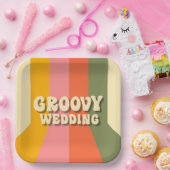 レトロ60s 70s Hippie Groovyストライプ結婚s ペーパープレート (パーティー)