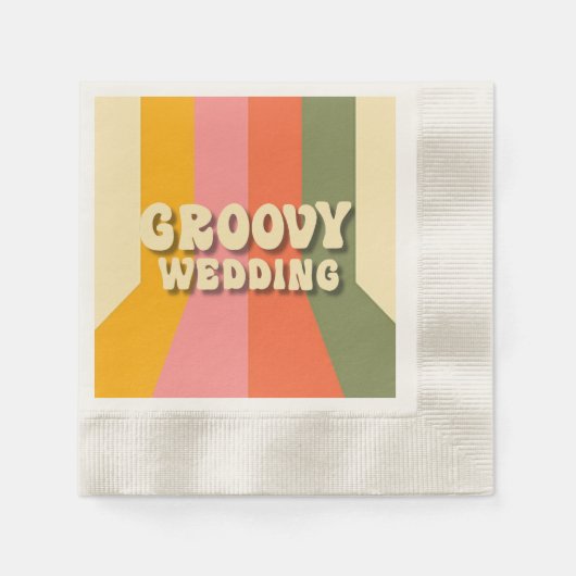 レトロ60s 70s Hippie Groovyストライプ結婚s 縁ありカクテルナプキン (正面)