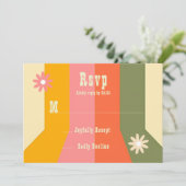 レトロ60s 70s Hippie GroovyストライプRSVPカード 招待状 (スタンド正面)