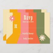 レトロ60s 70s Hippie GroovyストライプRSVPカード 招待状 (正面/裏面)