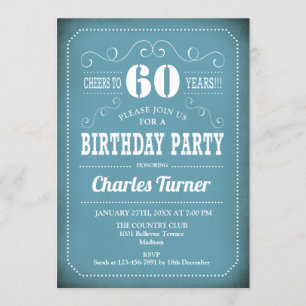 レトロ60thバースデーパーティー – ブルーホワイト 招待状