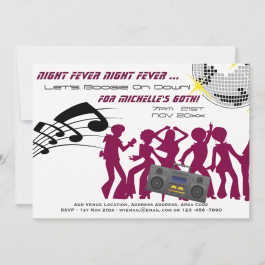 レトロ60th誕生日招待状ブギーナイトフィーバー 招待状 (正面)