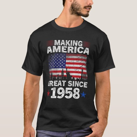 レトロ64誕生日アメリカ国旗素晴らし Tシャツ (正面)
