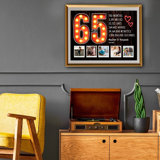 レトロ65周年記念ハートカスタムフォトコラージュ ポスター