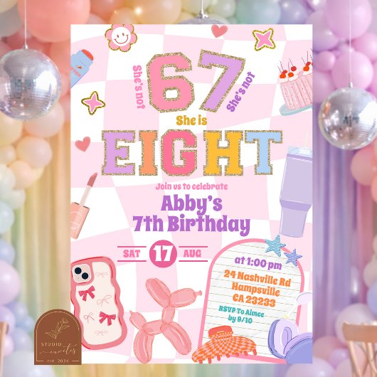 レトロ67風ガールズ8歳の誕生日パッチパーティー 招待状