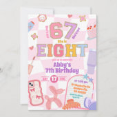 レトロ67風ガールズ8歳の誕生日パッチパーティー 招待状 (正面)