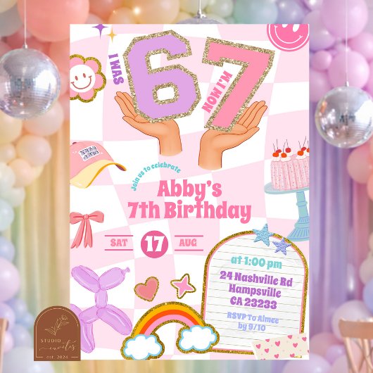 レトロ67風パッチパーティー 誕生日 招待状