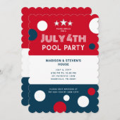 レトロ7月4日プールパーティー赤白青 招待状 (正面/裏面)