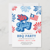 レトロ7月4日Fireworks America国旗BBQパーティー 招待状 (正面)