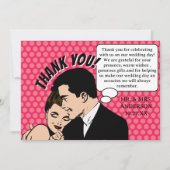 レトロ70のアートポップ・アートの漫画ブックおもしろいロマン結婚ティック サンキューカード (正面)