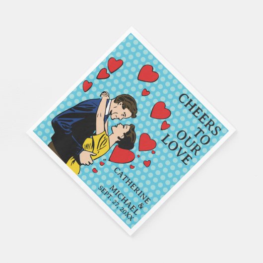 レトロ70のアートポップ・アートの漫画ブックロマンチックなおもしろい結婚ズ スタンダードランチョンナプキン (角)