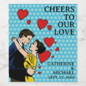 レトロ70のアートポップ・アートの漫画ブックロマンチックなおもしろい結婚ズ ワインラベル (シングルラベル)