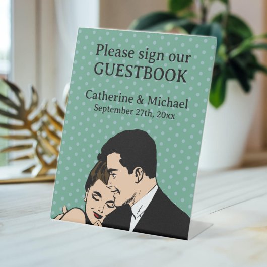 レトロ70のアートポップ・アートの漫画ブックロマンチック結婚ズ 台座サイン