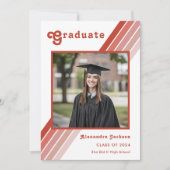 レトロ70のオレンジストライプの写真卒業 案内状 (正面)