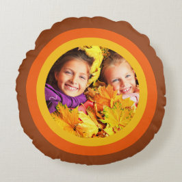 レトロ70のオレンジ色の茶色の丸い枕 ラウンドクッション