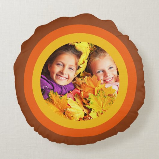 レトロ70のオレンジ色の茶色の丸い枕 ラウンドクッション (裏面)