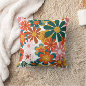 レトロ70のカラフルヒッピー花 クッション (ブランケット)