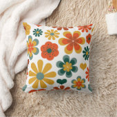 レトロ70のカラフルフローラとハートモチーフ クッション (ブランケット)