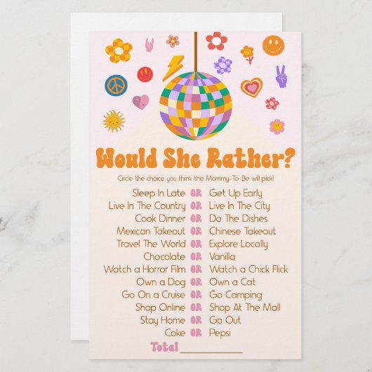 レトロ70のディスコは彼女はむしろ赤ちゃんシャワーのゲームをする 便箋 (正面/裏面)